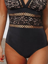 Women's Swimwear One Piece Monokini Plus Size Swimsuit Lace Tummy Control Open Back Pure Color Black V Wire Bathing Suits New Vacation Fashion